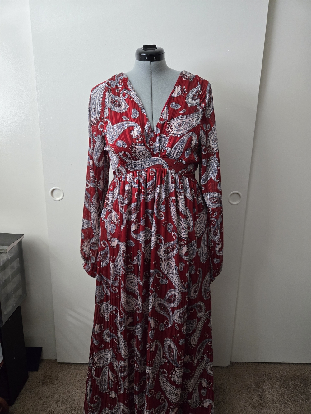 Red Paisley Maxi Dress 70s Retro